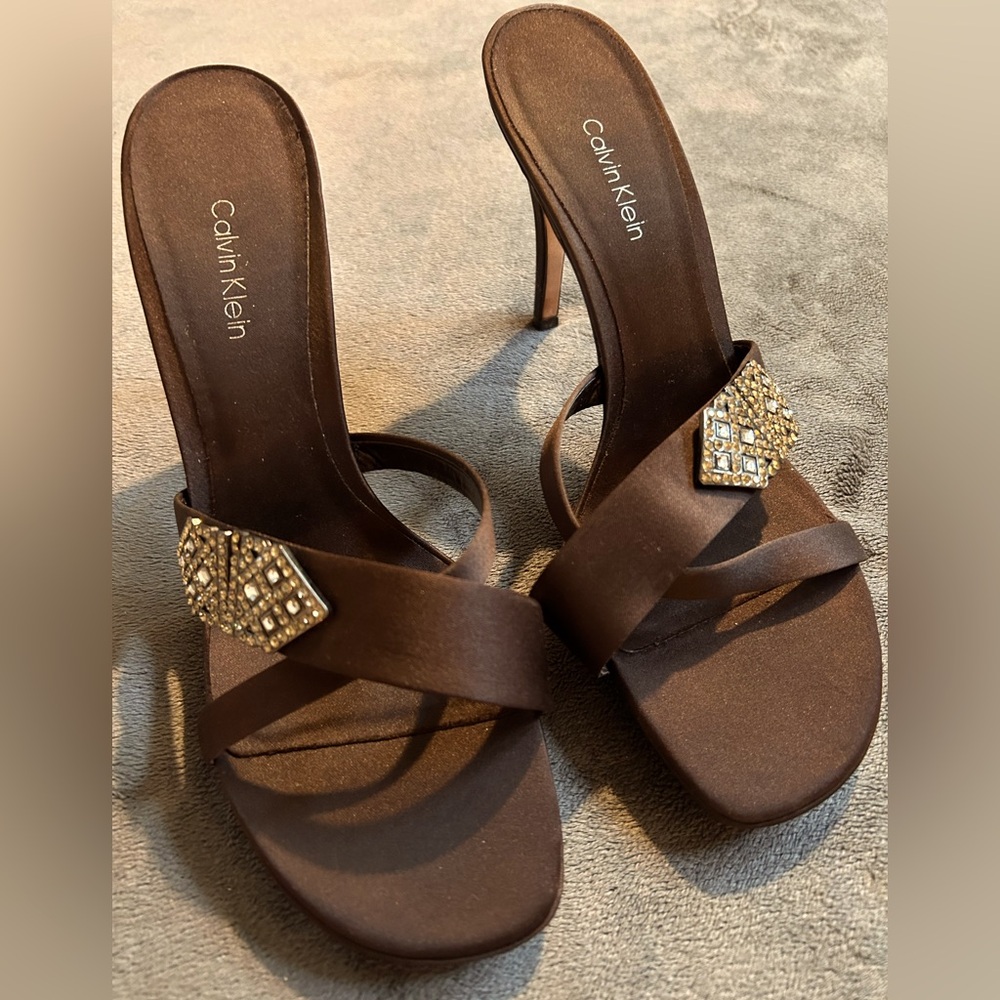 Vintage Calvin Klein Formal Anvil Chocolate Brown Satin High Heel